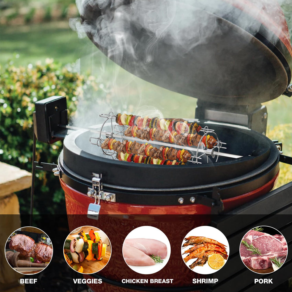 onlyfire cargado con kebabs y vegetales maximizando jugosidad y sabor