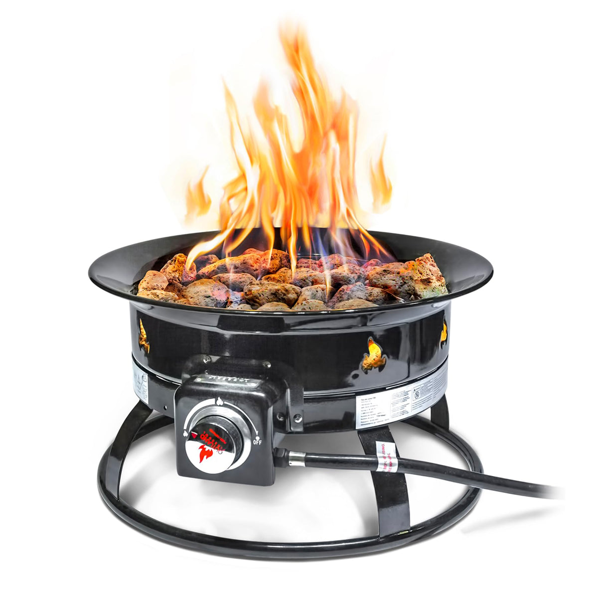 Outland Living vista frontal del firebowl mostrando diseño resistente y calor