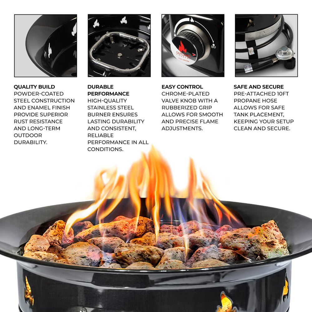 Outland Living firebowl encendido en patio para reuniones cómodas