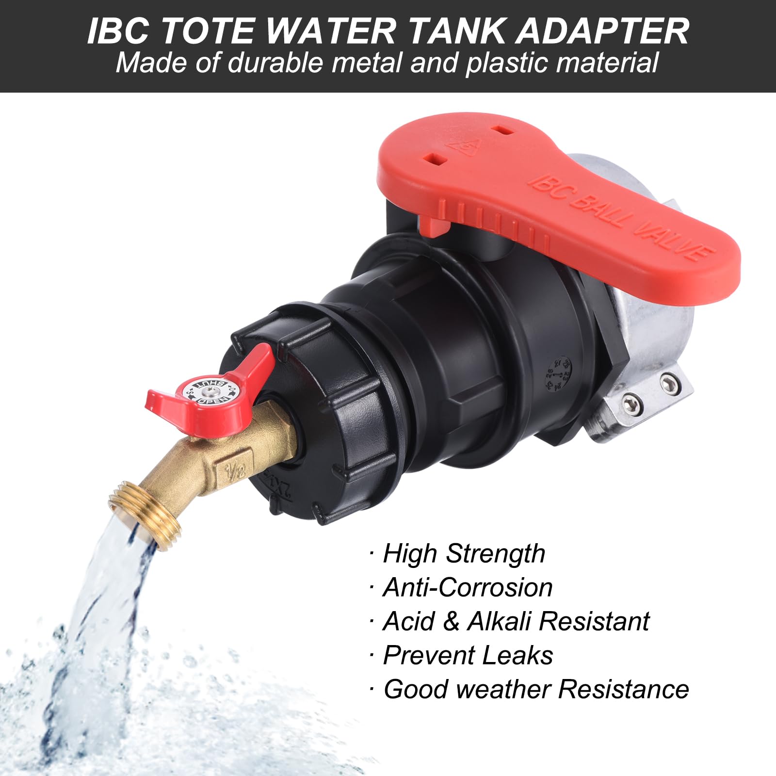 PATIKIL adaptador instalado en un tanque IBC en jardín facilitando riego