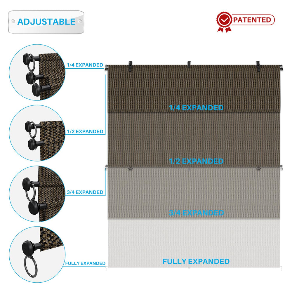 Patio persiana junto a silla para comparar tamaño y cobertura