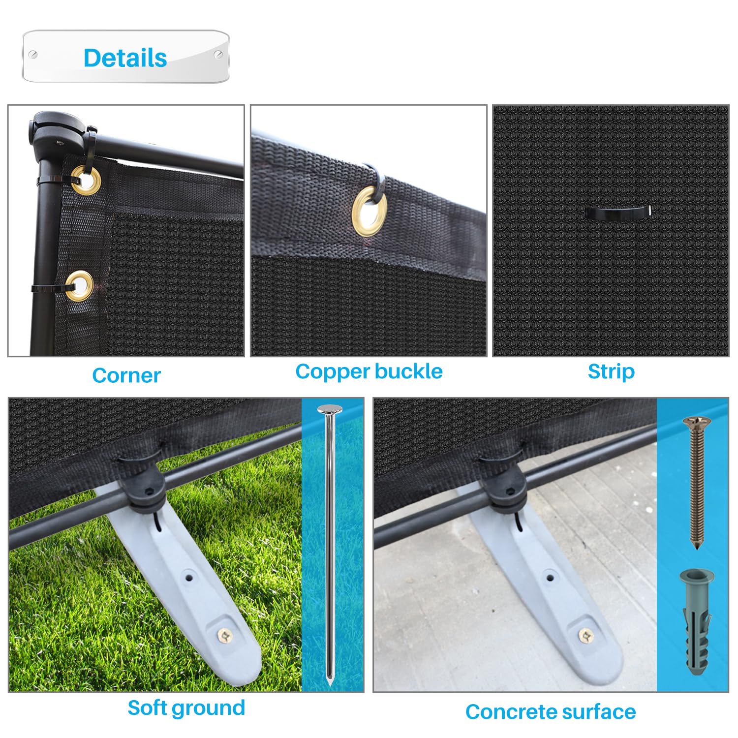 Patio detalle de malla HDPE resistente y transpirable