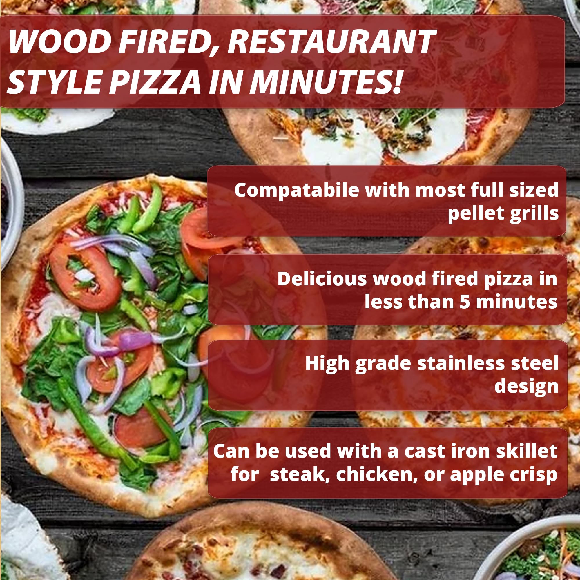 Pellethead cocinando pizza en alta temperatura, beneficio de cocción rápida y dorado uniforme