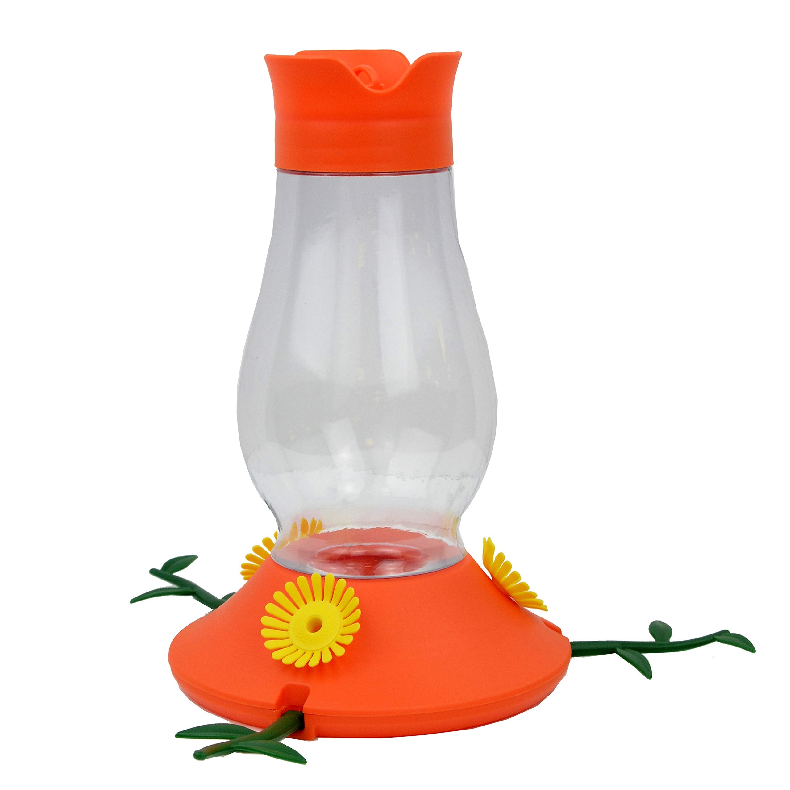 Perky-Pet comedero frente completo mostrando diseño naranja y capacidad visual atractiva