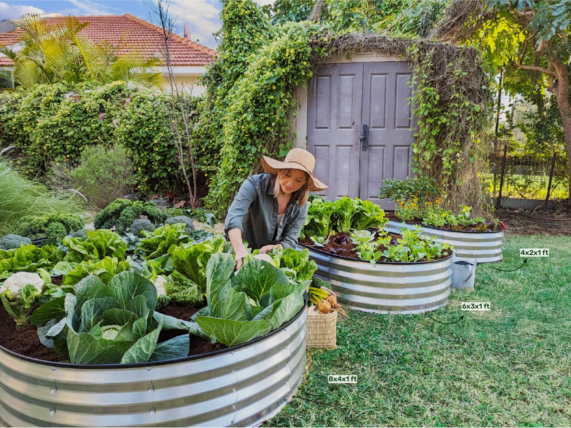 Plant & Plot ambiente de jardín con las camas instaladas mostrando aspecto final estético