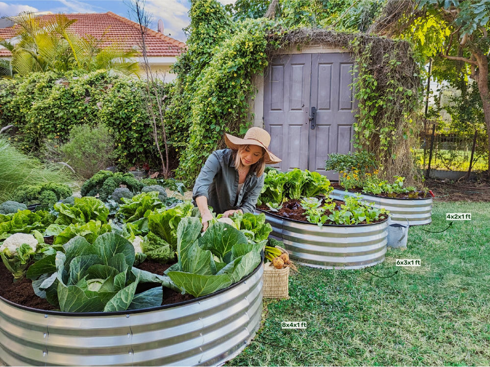 Plant & Plot ambiente de jardín con las camas instaladas mostrando aspecto final estético