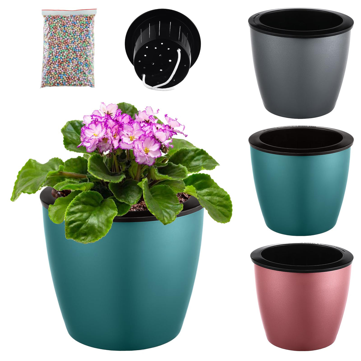 Planterhoma vista frontal pack de 3, solución autorriego eficiente