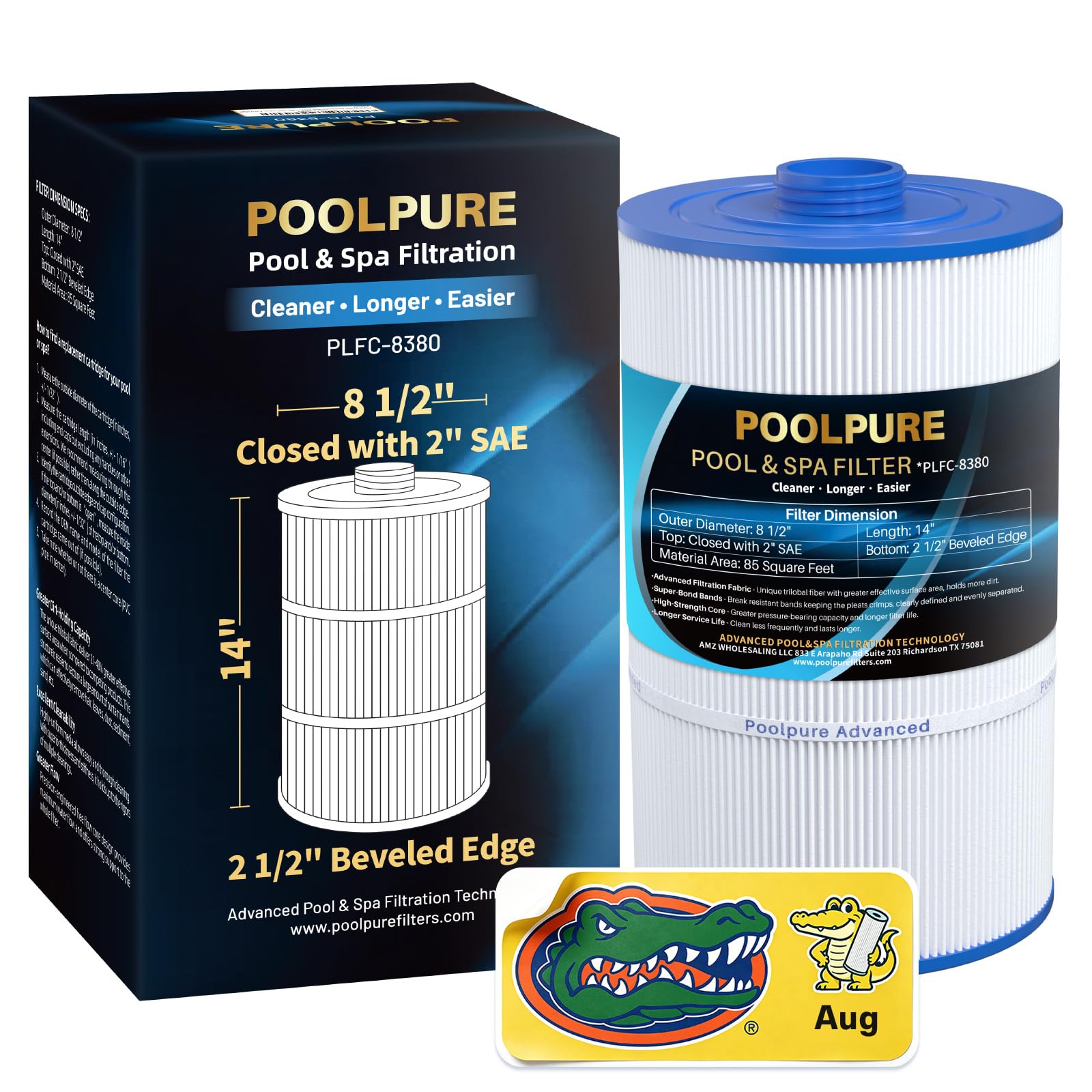 POOLPURE vista frontal del cartucho C-8380, repuesto confiable para spa