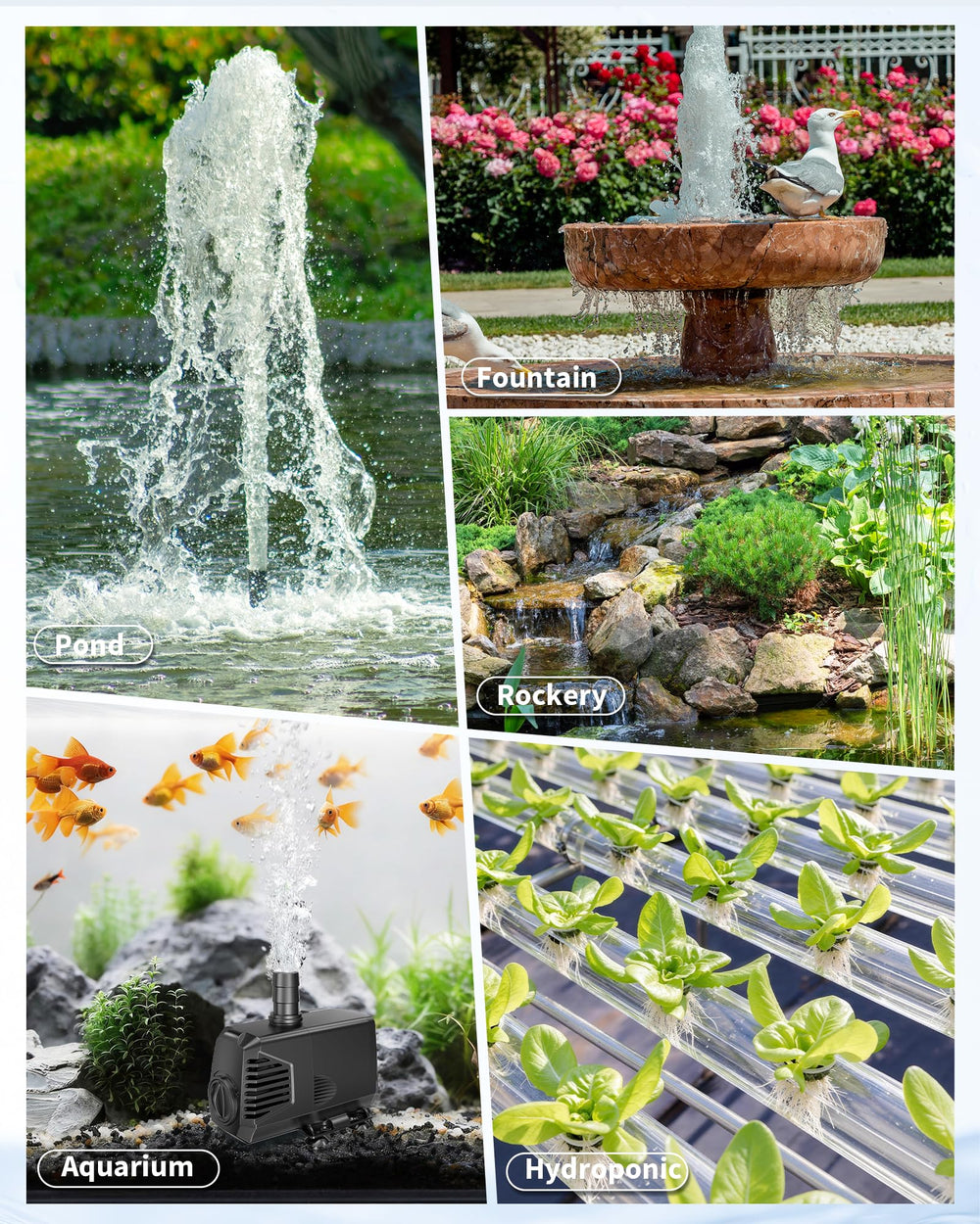 POPOSOAP en fuente de jardín creando efecto decorativo y circulación constante