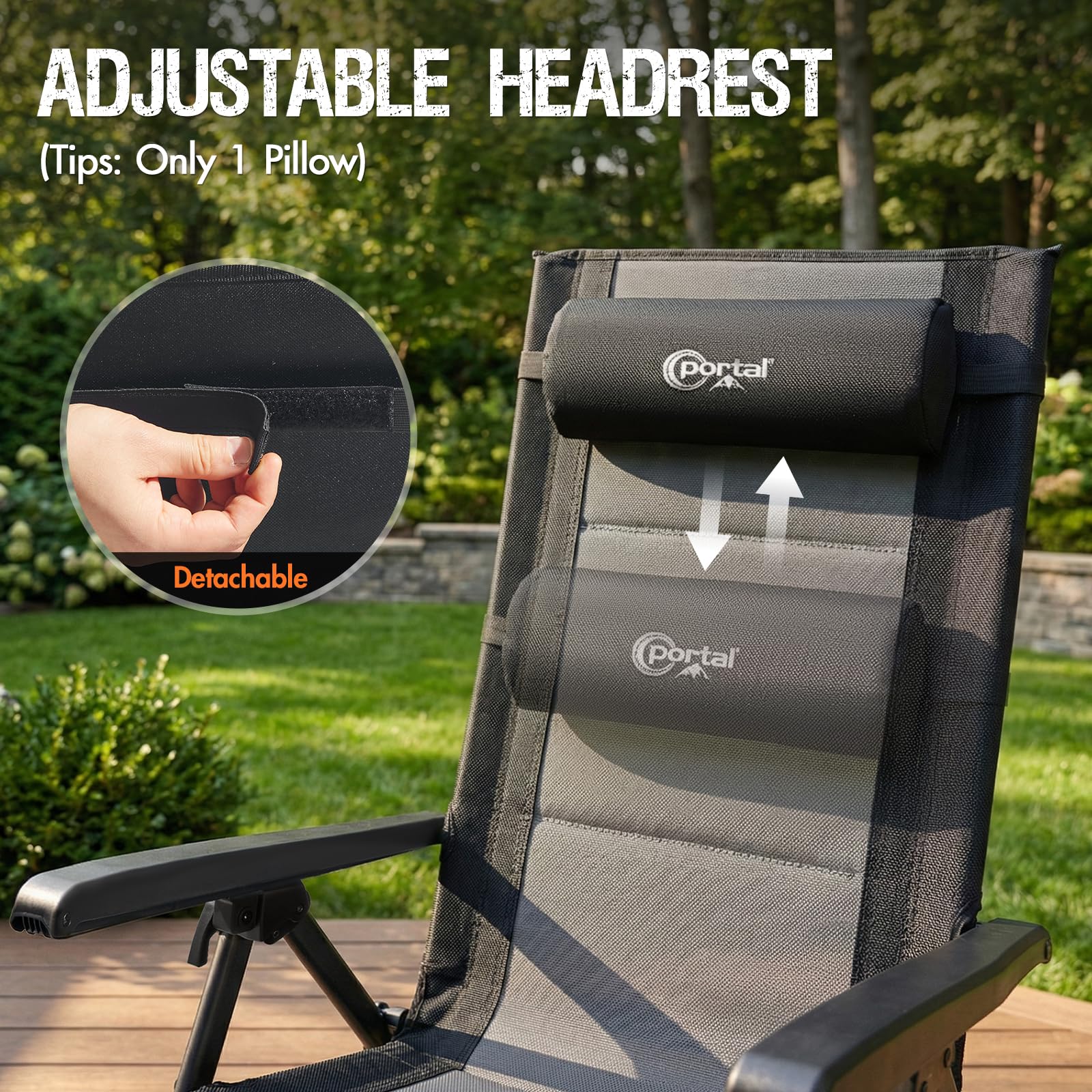 Portal silla en jardín junto a piscina, ideal para exteriores