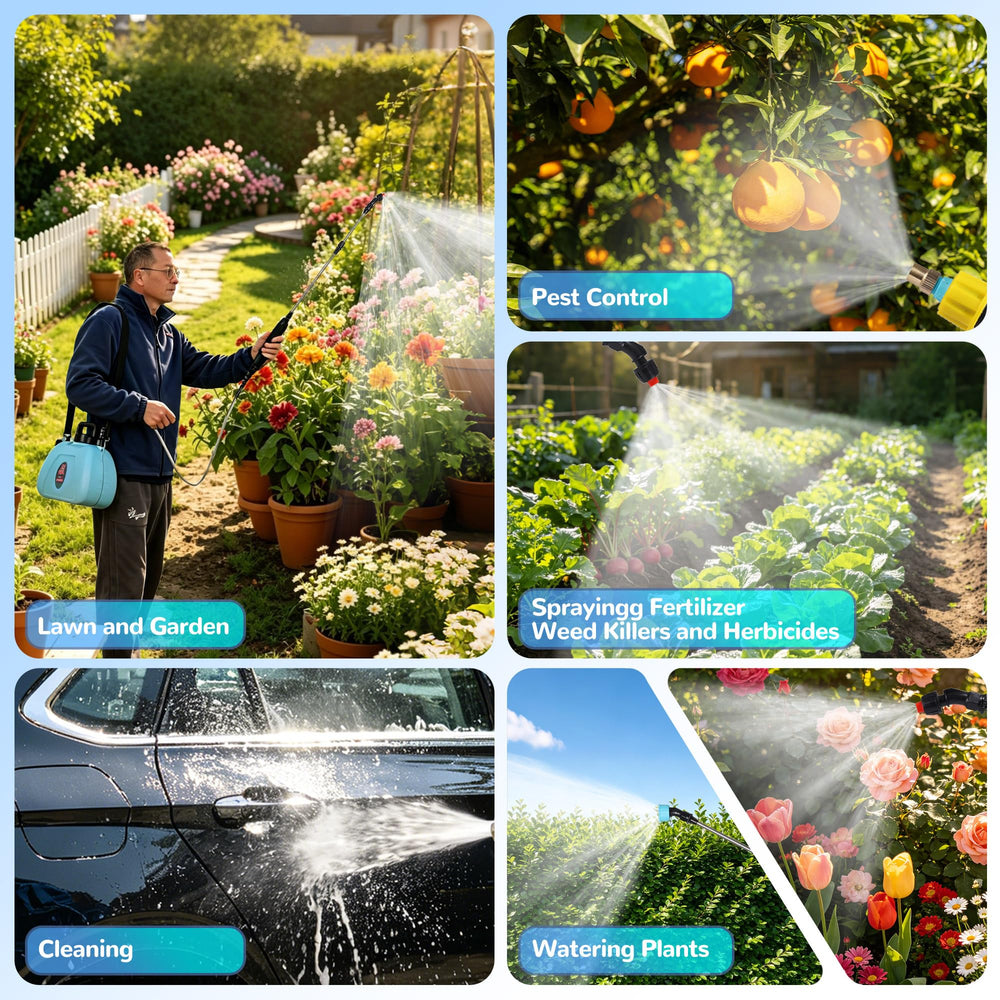 POSENPRO en jardín rociando plantas para mantenimiento eficiente del césped
