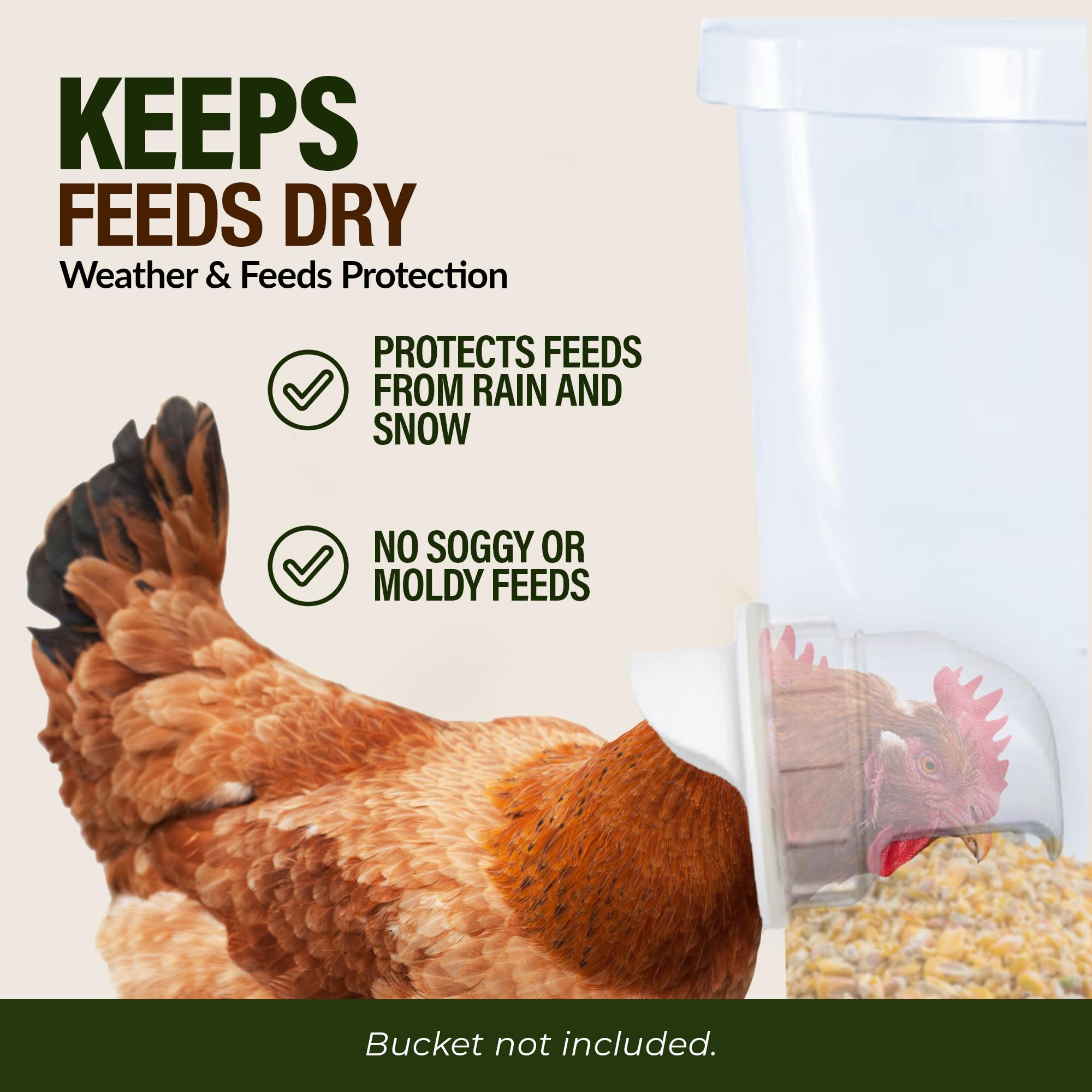 Poultry Pro Feeder instalado en cubeta demostrando montaje rápido