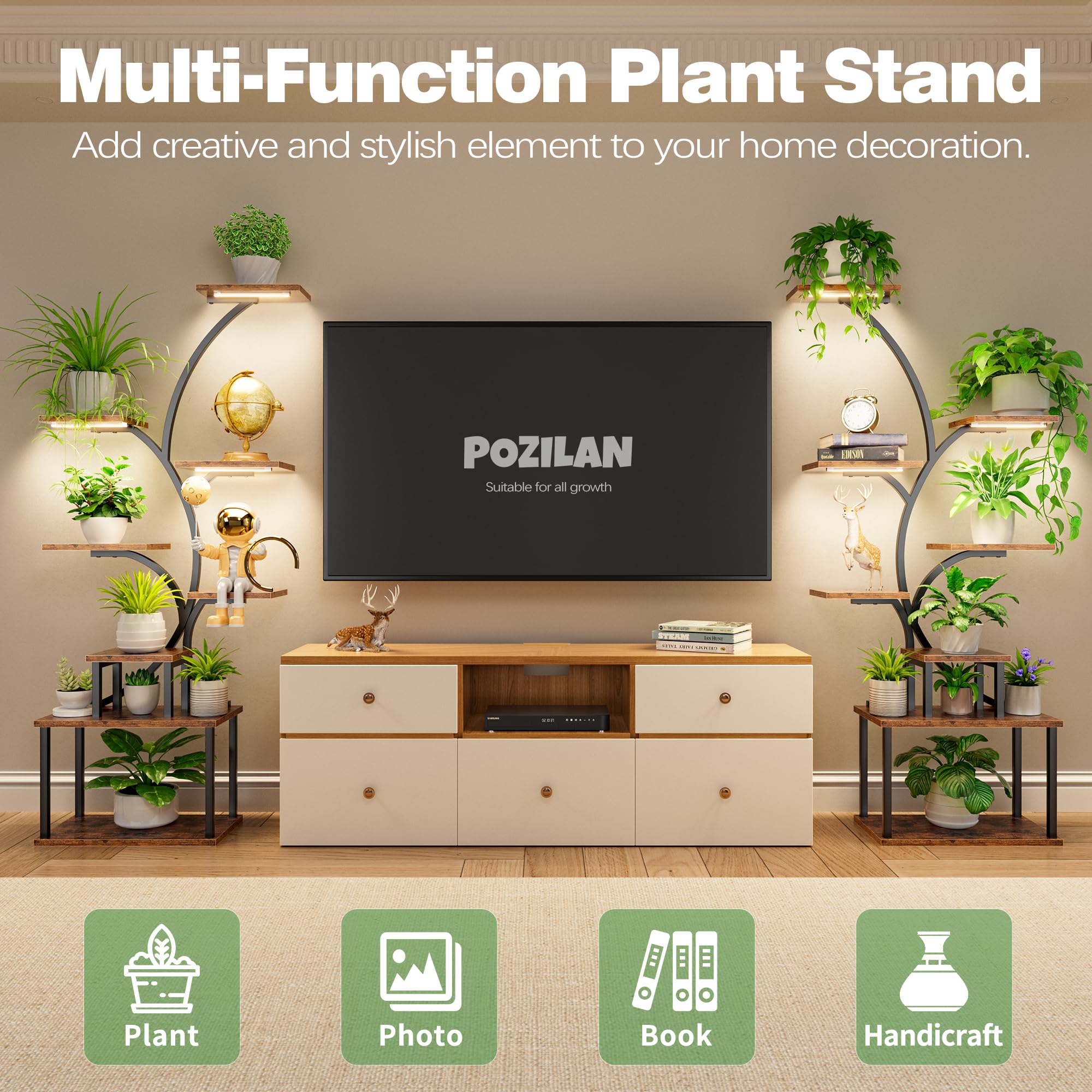 POZILAN estantería en salón con plantas que mejora la decoración interior
