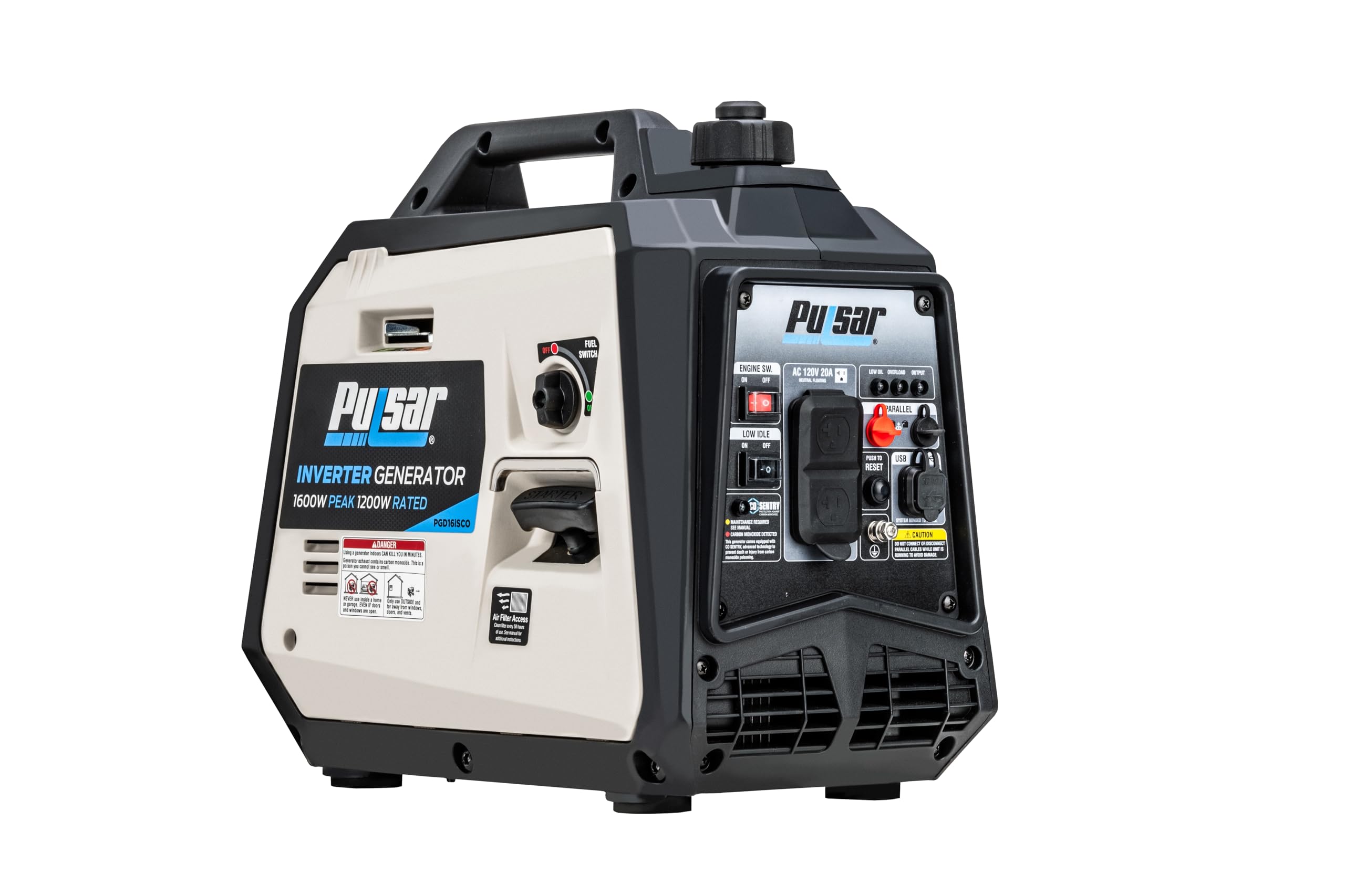 Pulsar PGD16iSCO panel frontal con tomas y controles, acceso rápido y seguro