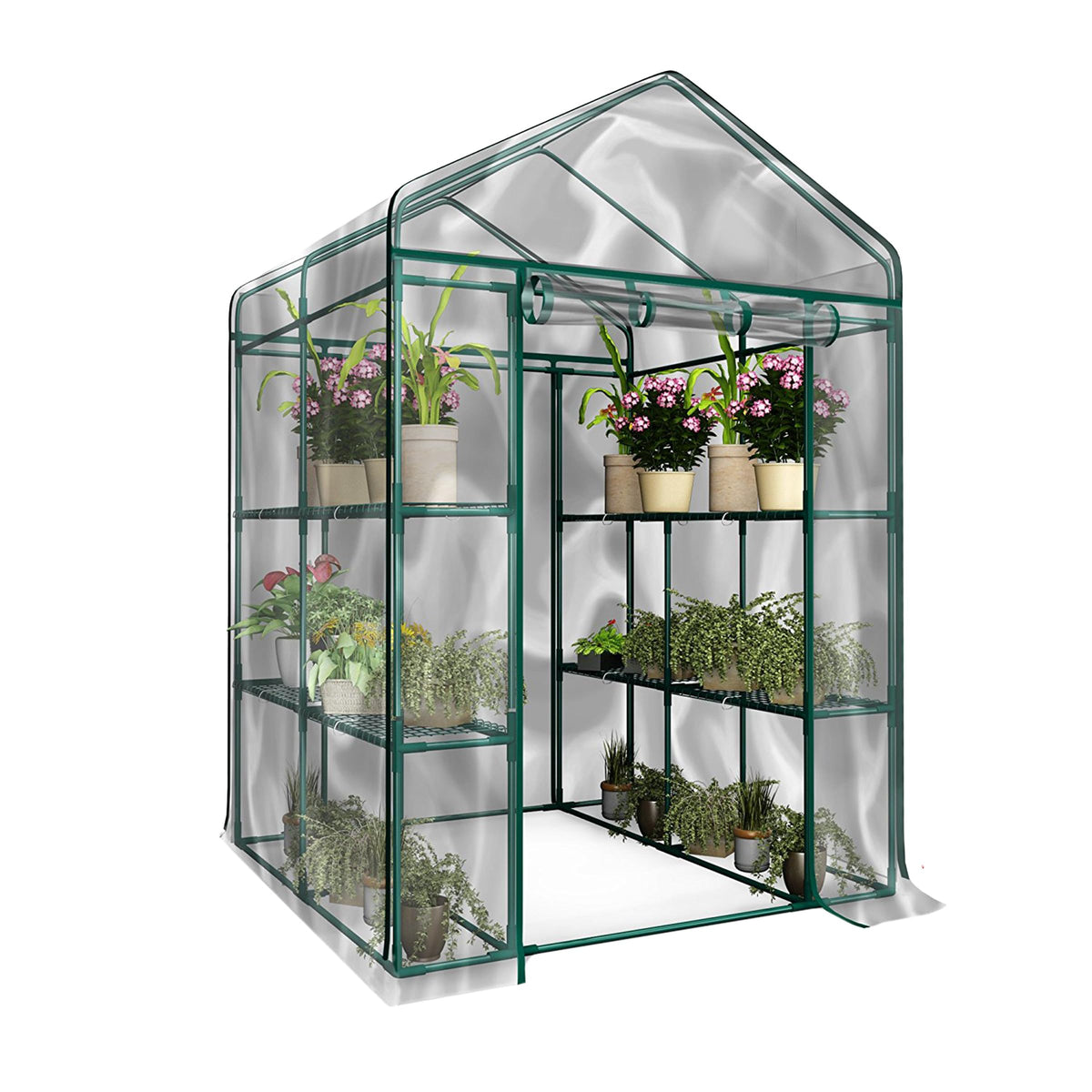 Pure Garden vista frontal mostrando estantes y puerta, protección ampliada