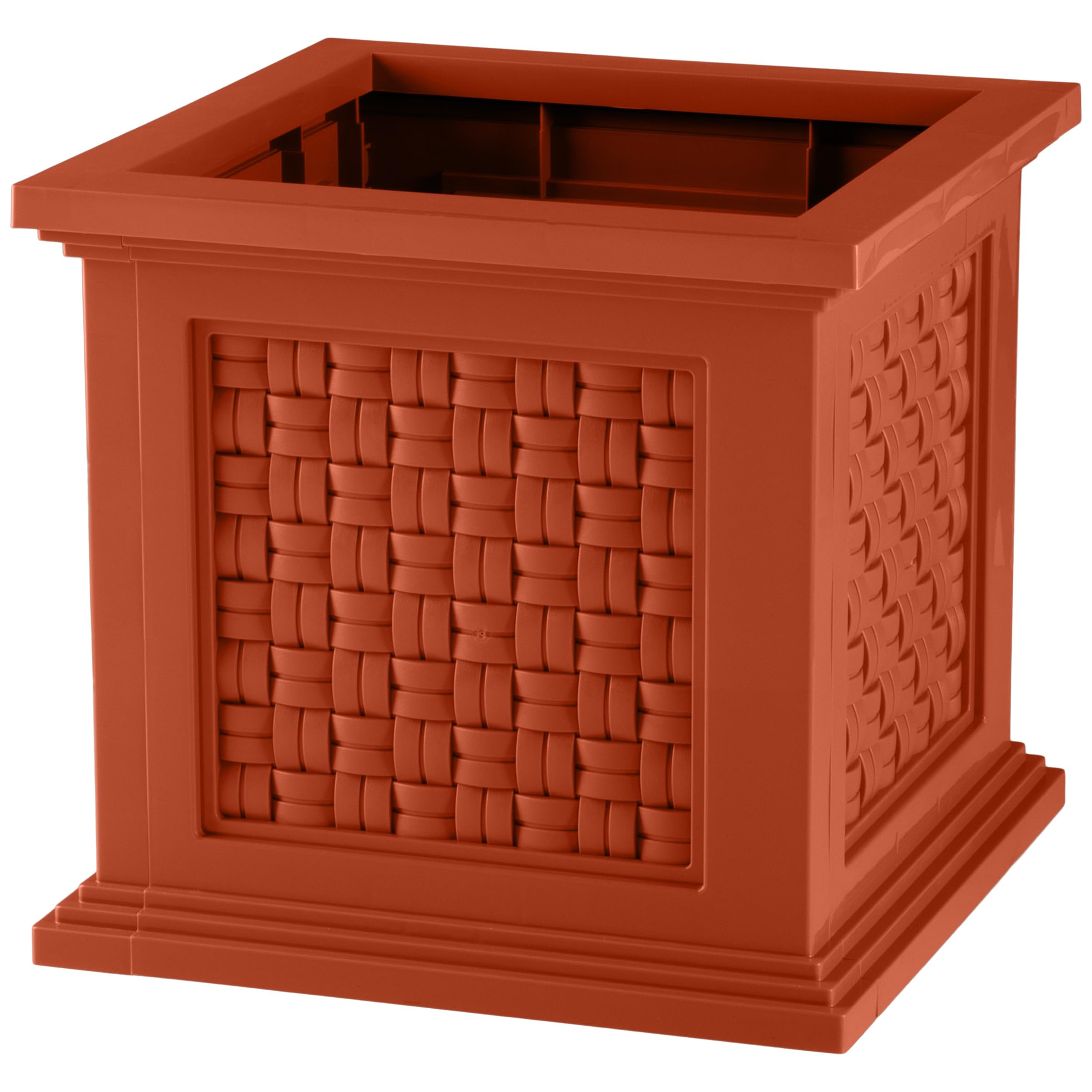 Pure Garden maceta frontal mostrando acabado terracota y diseño decorativo