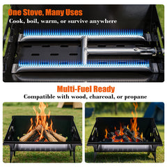 QuliMetal parrilla en uso en camping mostrando versatilidad y portabilidad