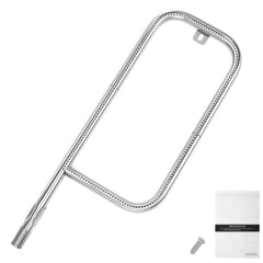 QuliMetal tubo quemador frontal mostrando ajuste compatible con Weber y facilidad de instalación