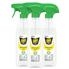 Raid botella frontal mostrando diseño y capacidad 12 oz, conveniente para interiores
