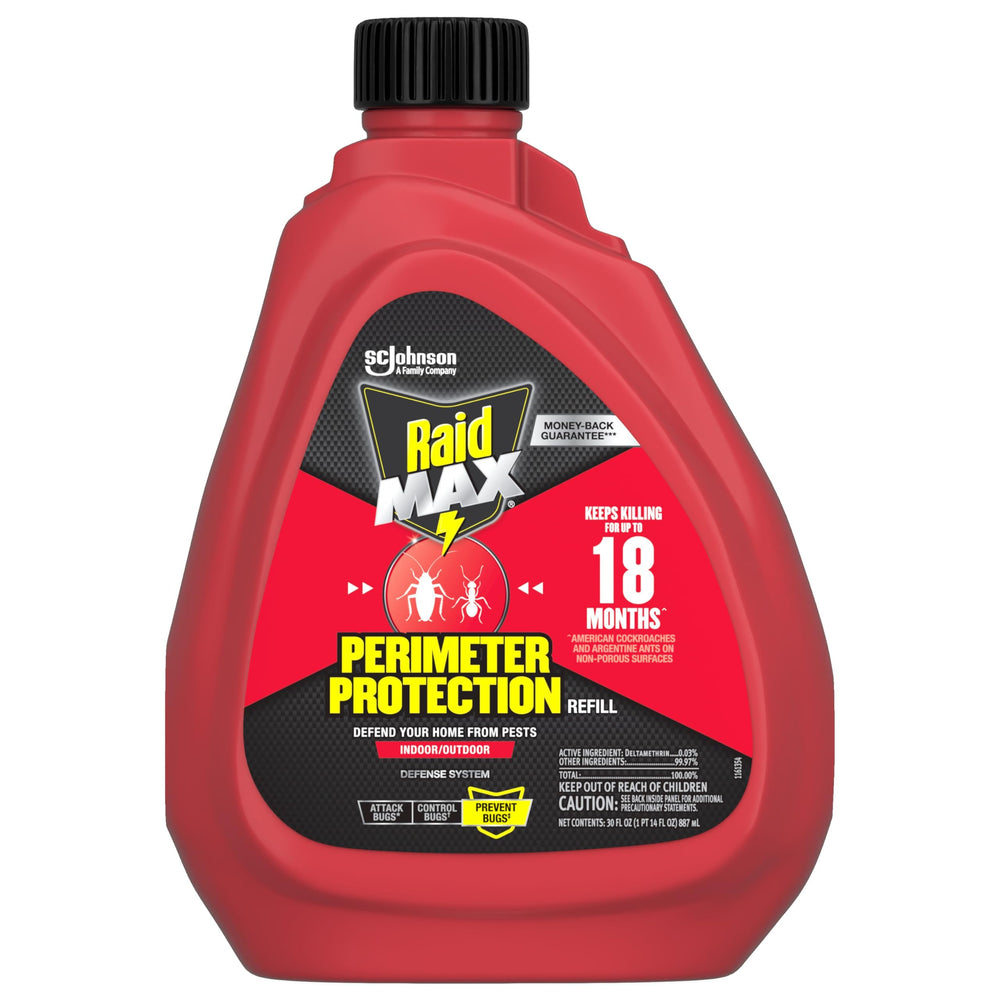 Raid envase frontal 30 oz mostrando diseño y beneficio de larga duración