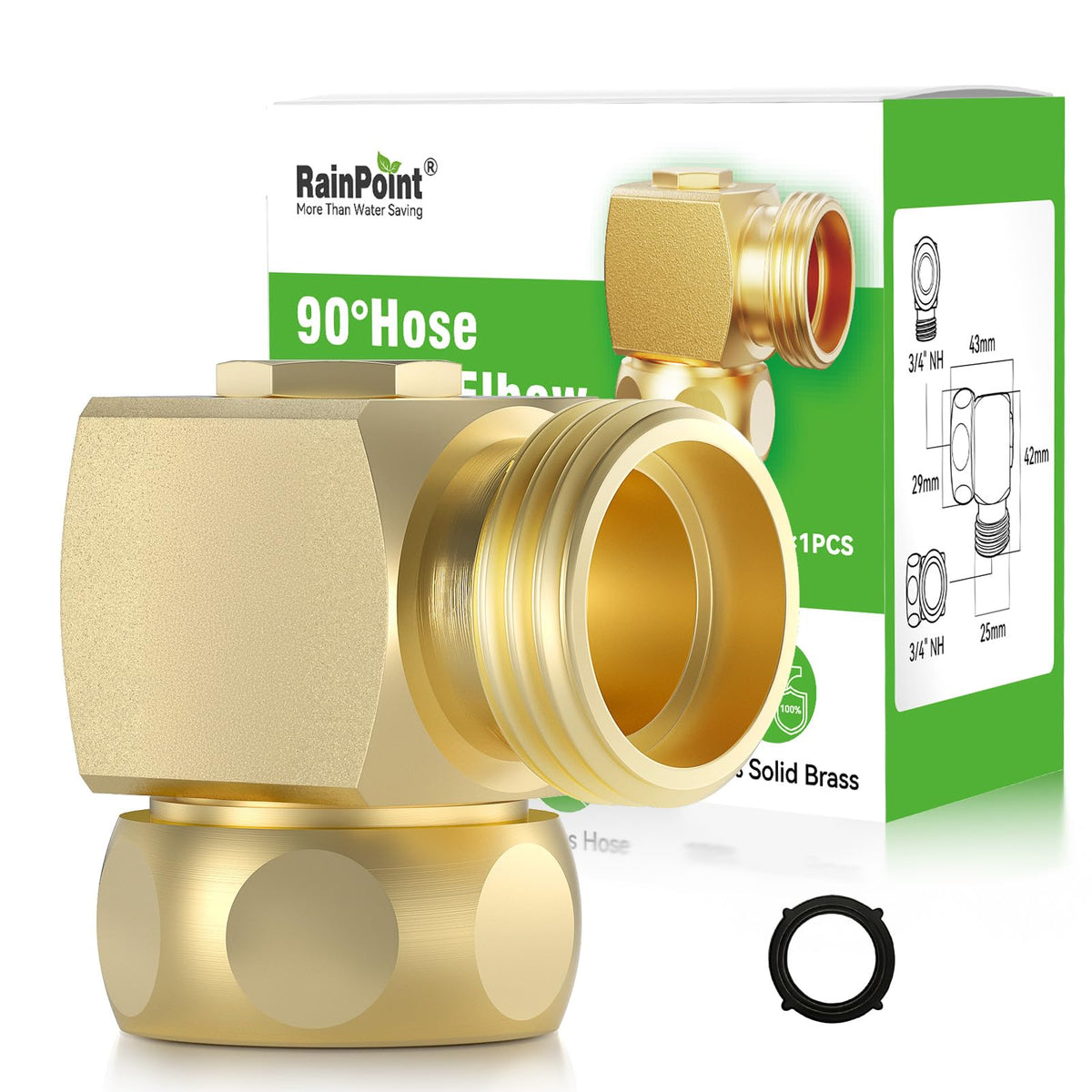 RAINPOINT codo 90° frontal mostrando roscas y ajuste duradero