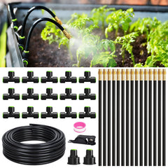 RAINPOINT kit completo frontal mostrando manguera y boquillas, ahorro de agua