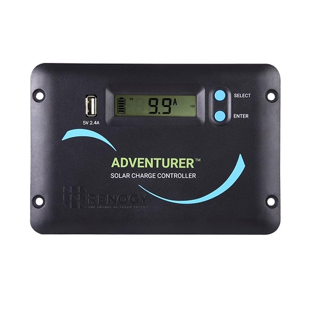 Renogy Adventurer vista frontal con pantalla LCD mostrando estado, facilita supervisión clara