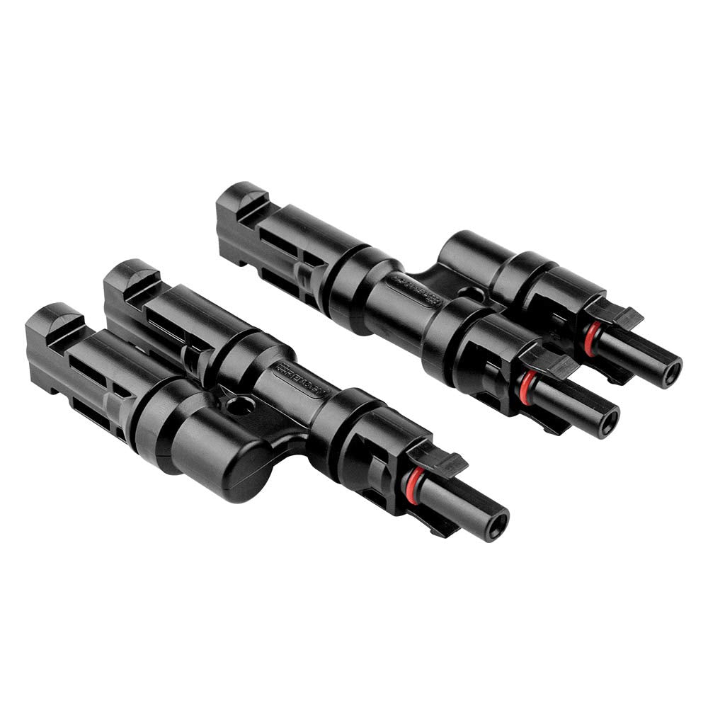 Renogy conector en Y frontal mostrando diseño robusto y fácil acople