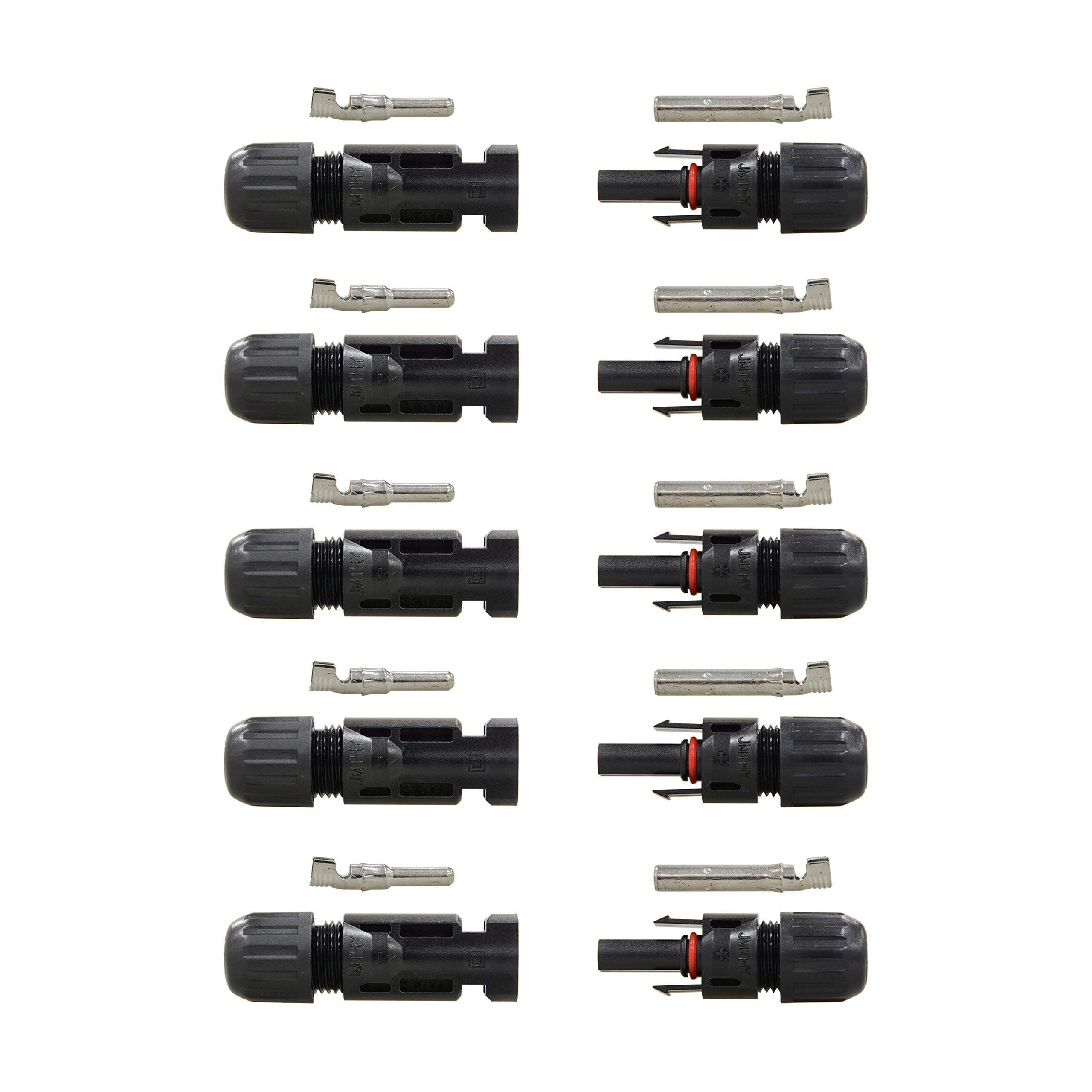 Renogy conectores solares frontal mostrando pares macho y hembra y montaje seguro