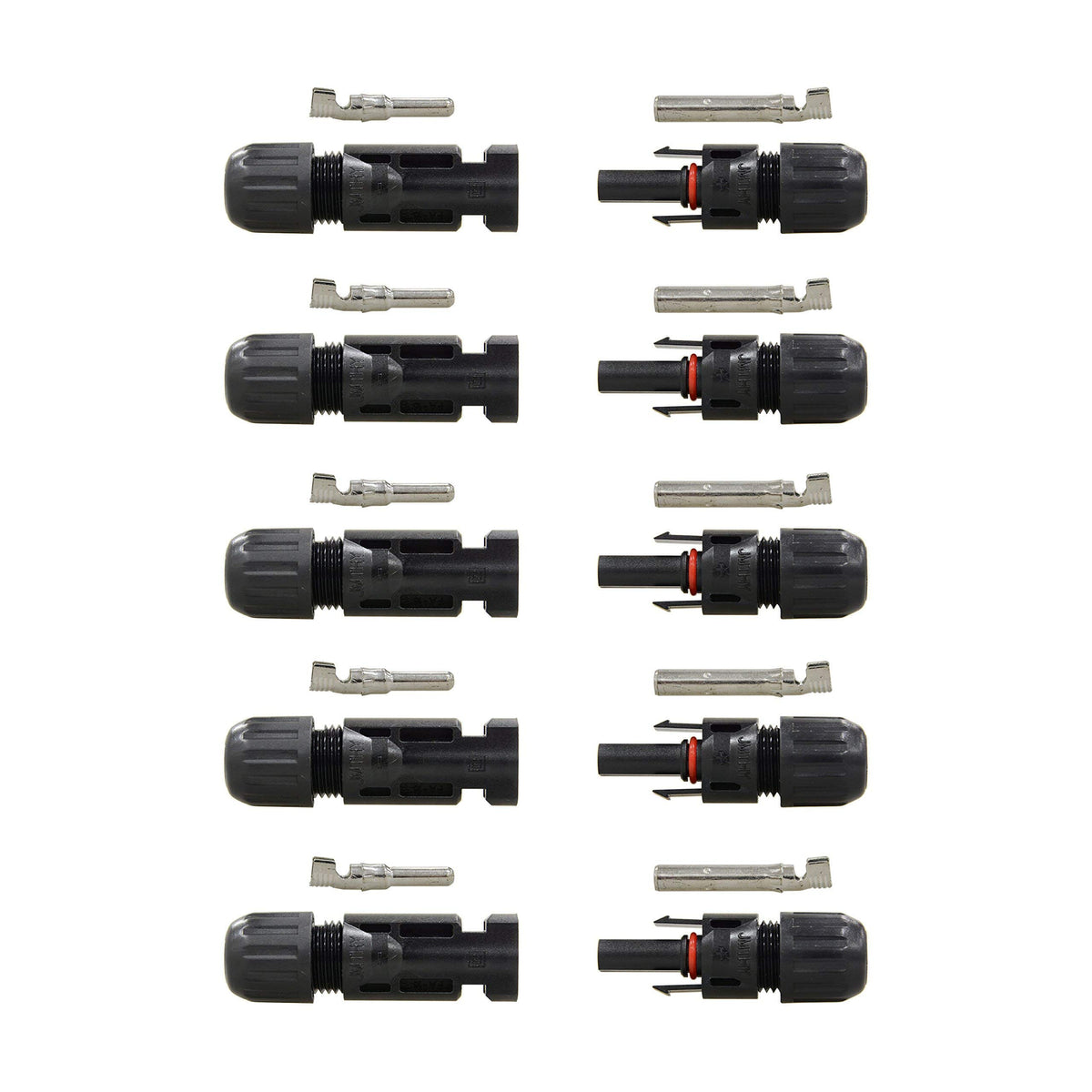 Renogy conectores solares frontal mostrando pares macho y hembra y montaje seguro