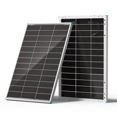 Renogy panel frontal 100W Bifacial mostrando apariencia y beneficio de alta eficiencia