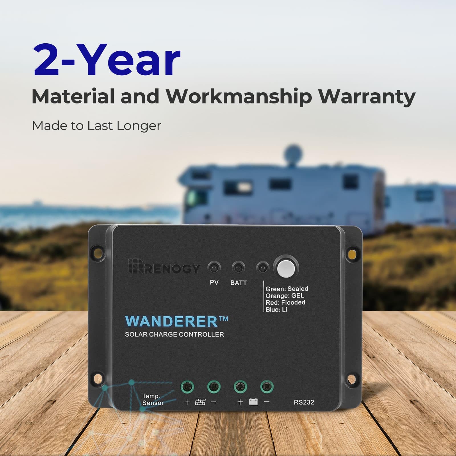 Renogy Wanderer Li con módulo BT-1 y pantalla de app DC Home