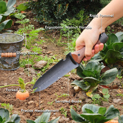 Restmo hori-hori mango de nogal ergonómico para agarre cómodo y seguro
