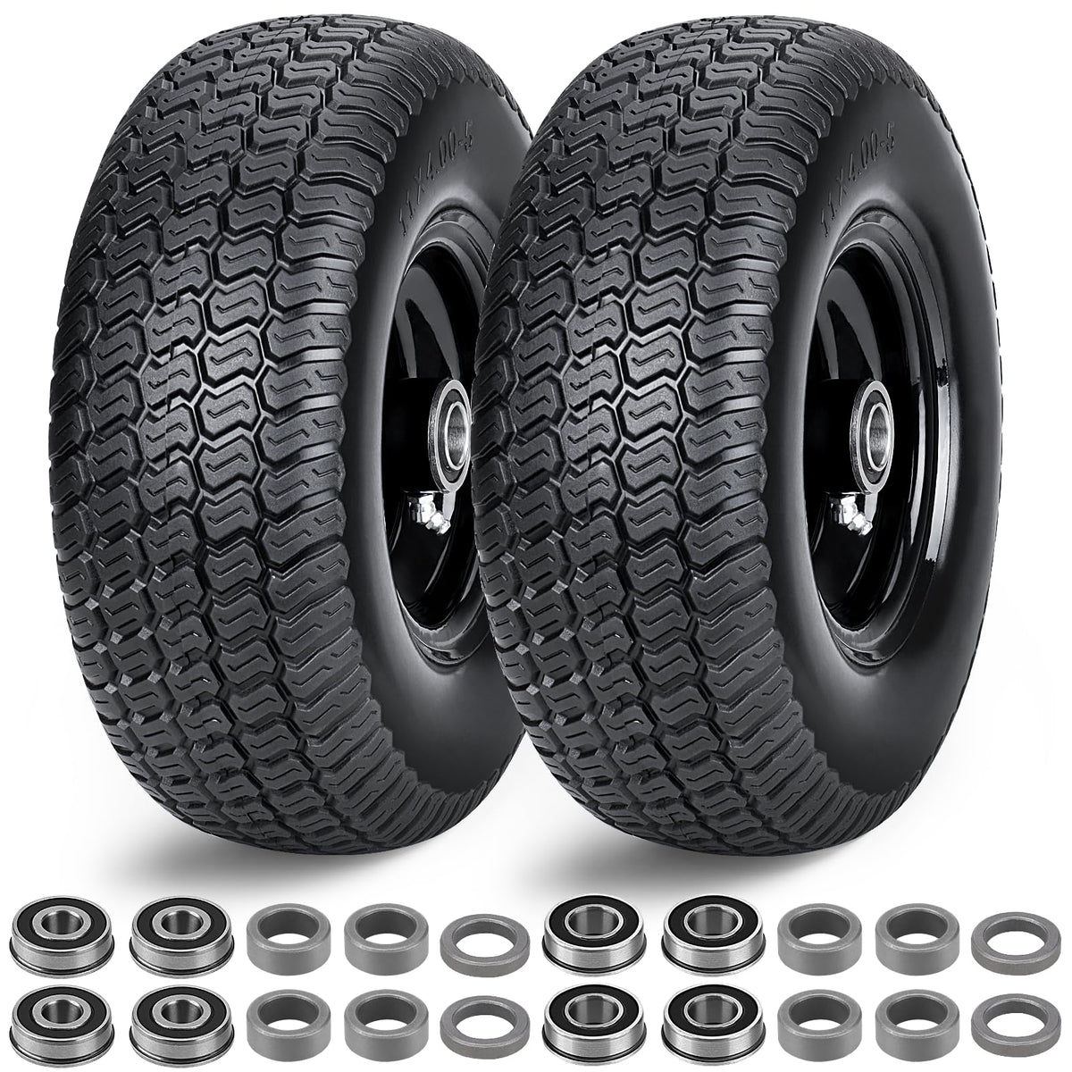 RIHYTAC neumático frontal 11x4.00-5 mostrando ajuste y durabilidad