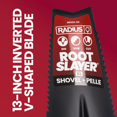 Root Slayer borde serrado en primer plano que facilita cortar raíces