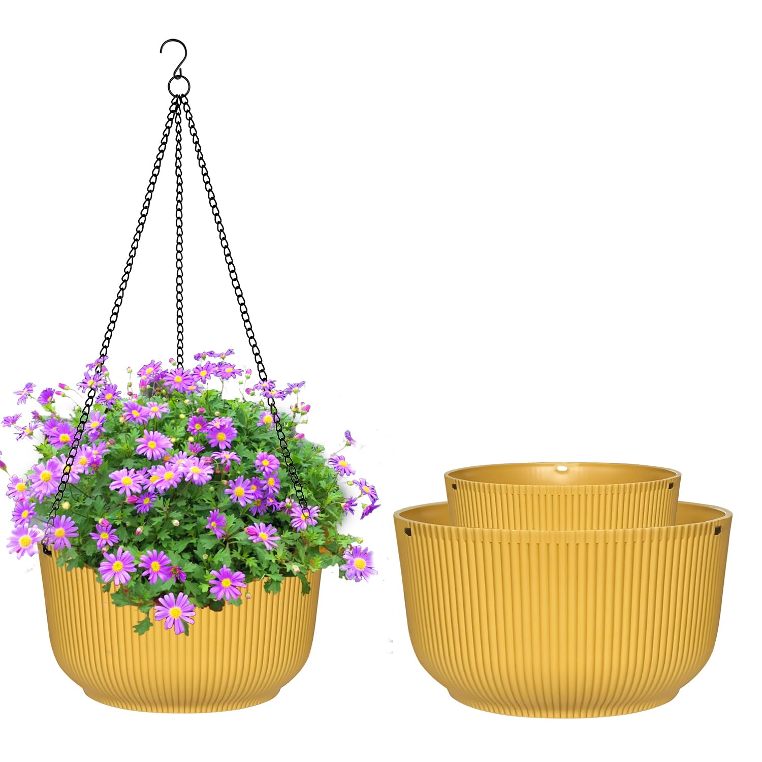 RooTrimmer vista frontal del pack de 3 macetas colgantes mostrando diseño y color