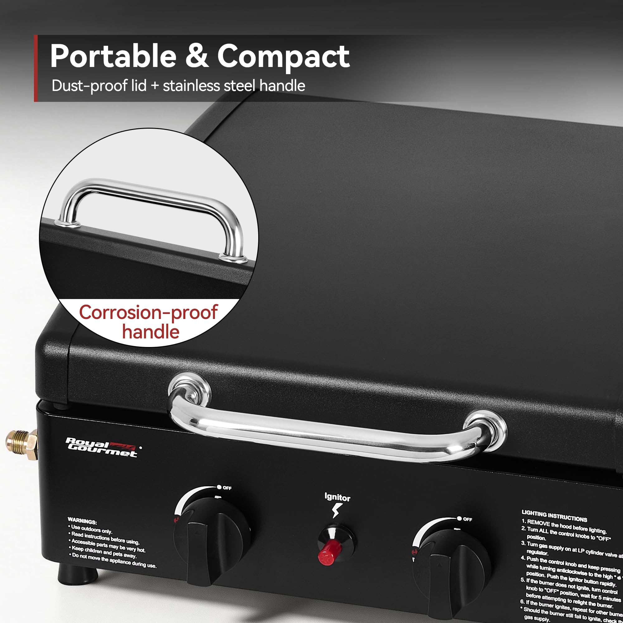 Royal Gourmet comparación de tamaño mostrando escala con utensilios