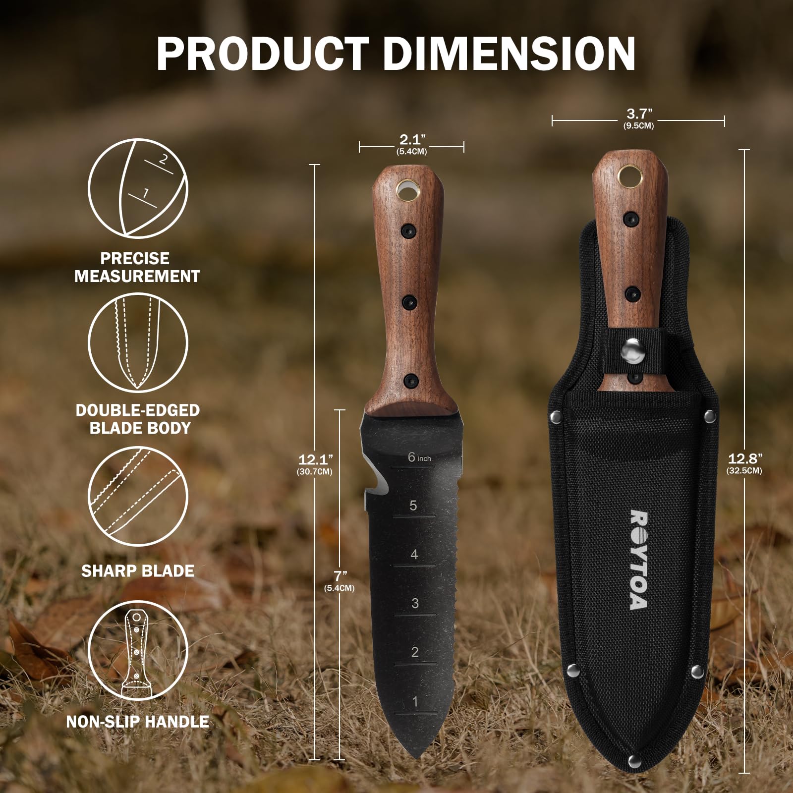 ROYTOA cuchillo en funda con trabilla de cinturón, transporte práctico