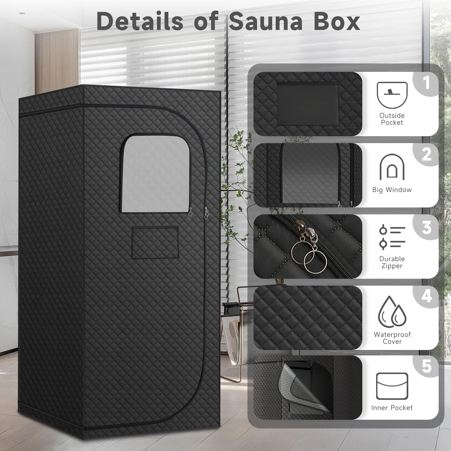 RRGFB sauna con persona para comparar tamaño interior y espacio
