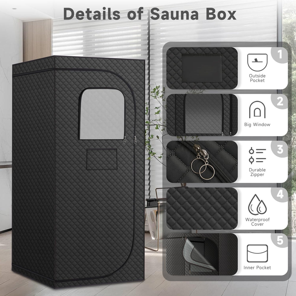 RRGFB sauna con persona para comparar tamaño interior y espacio