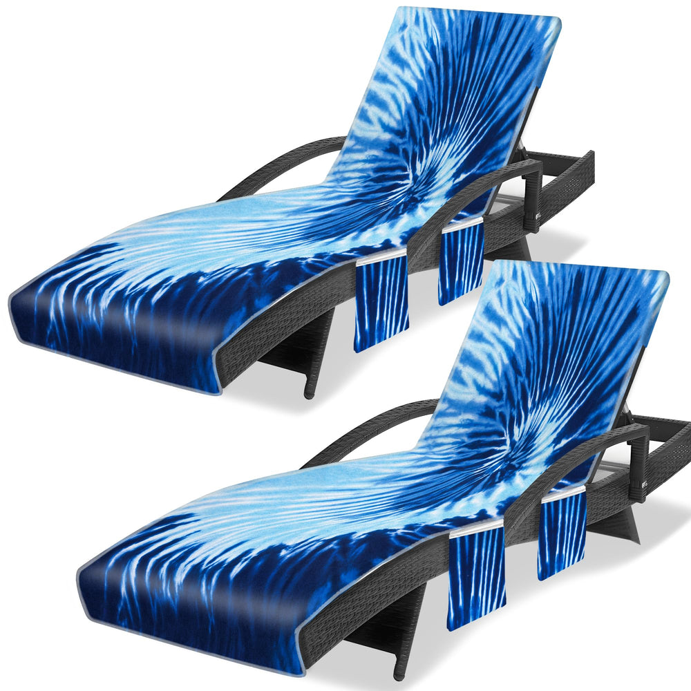 Ruikyhom funda tumbona frontal mostrando diseño tie dye azul gris y protección