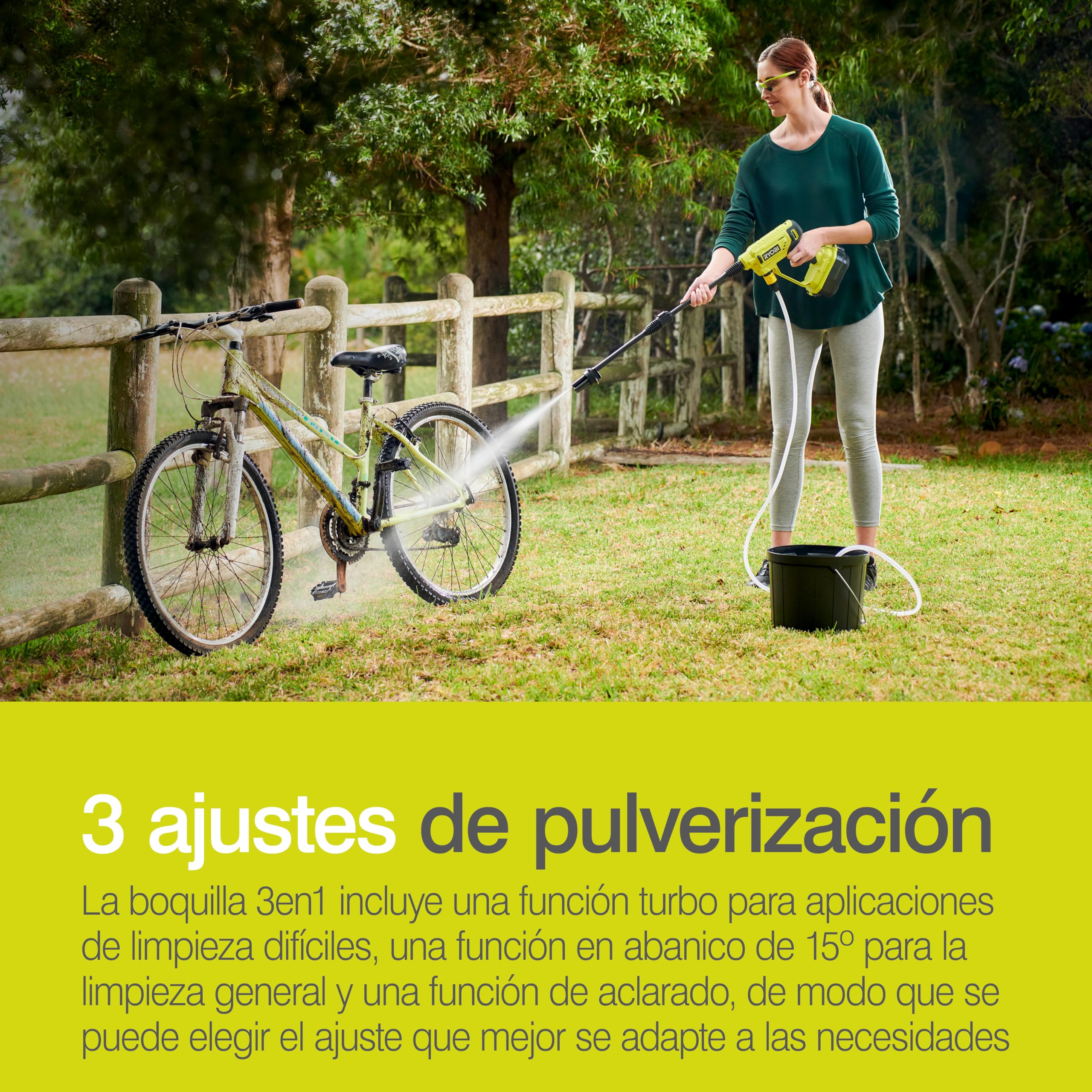 RYOBI modo ducha en vehículo para enjuague seguro y suave