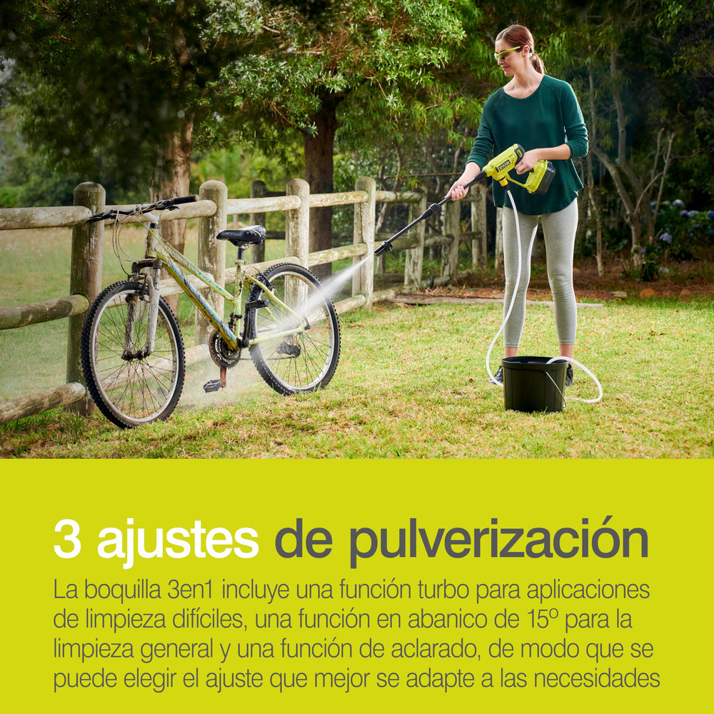 RYOBI modo ducha en vehículo para enjuague seguro y suave