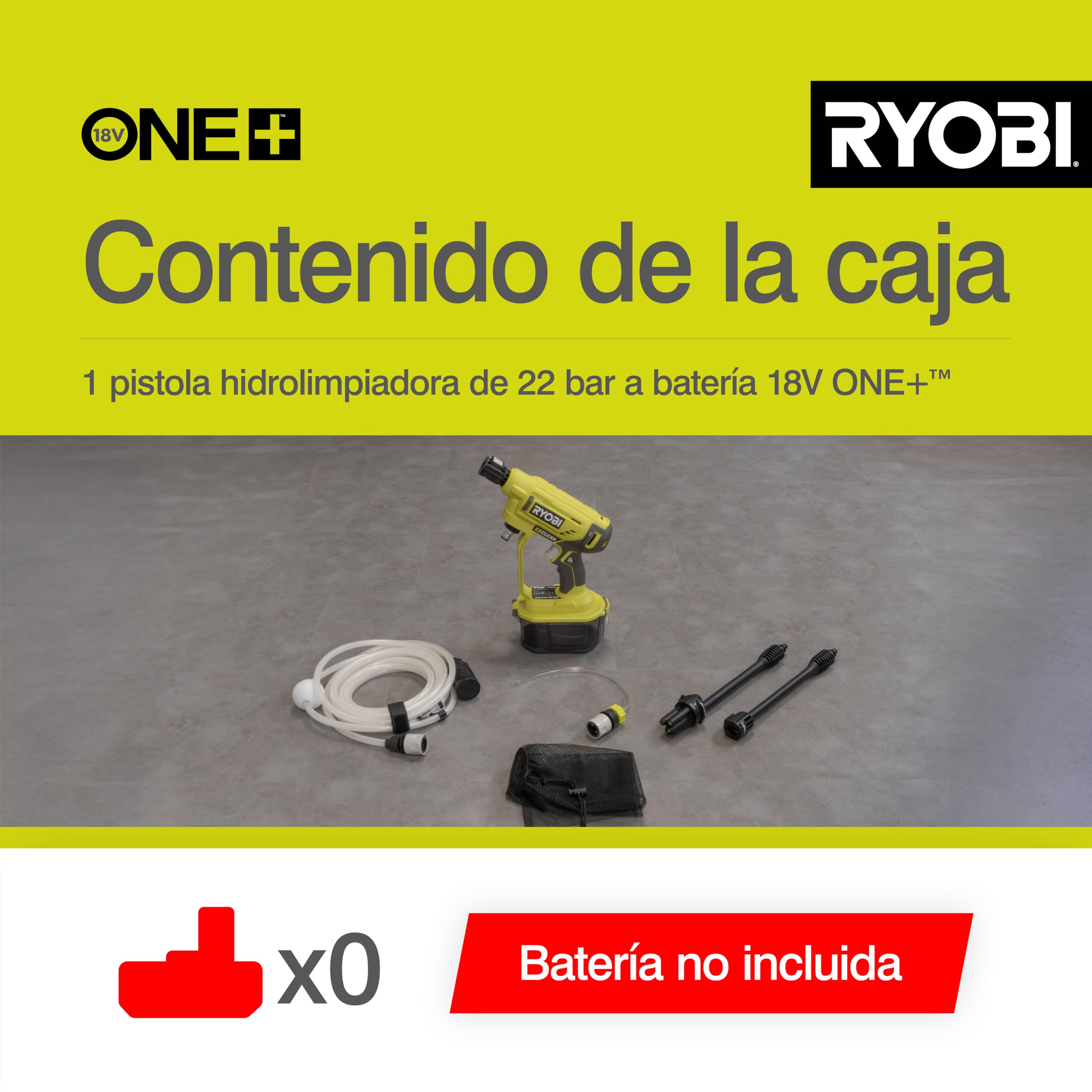 RYOBI comparación de tamaño con botella, demuestra portabilidad