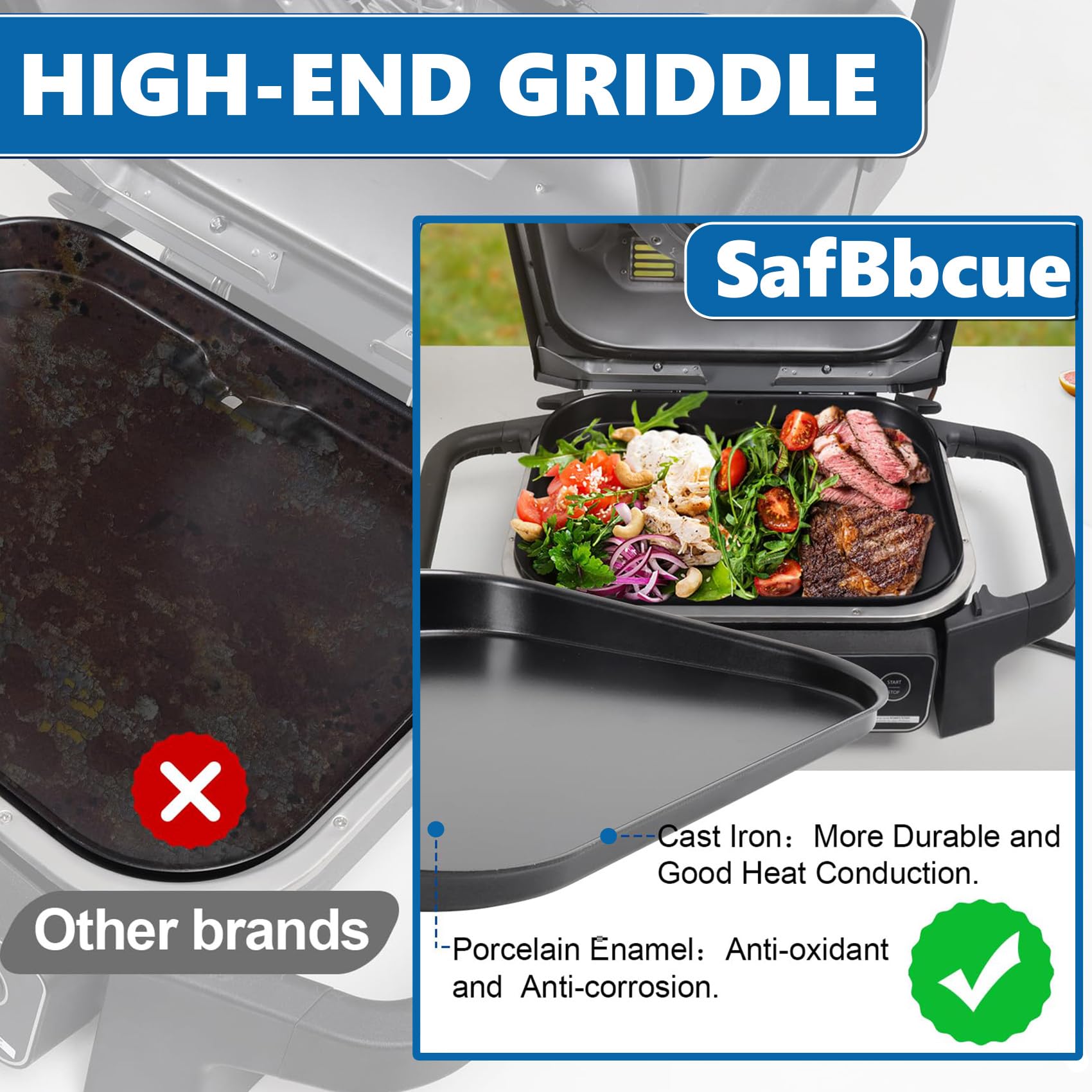 SafBbcue plancha junto a regla mostrando dimensiones exactas, referencia clara