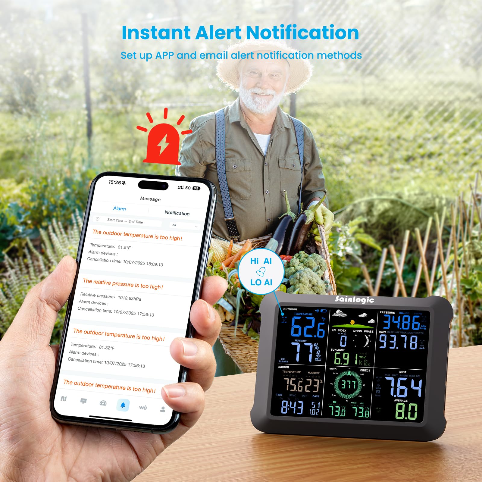sainlogic anemómetro detalle, medición estable de velocidad de viento