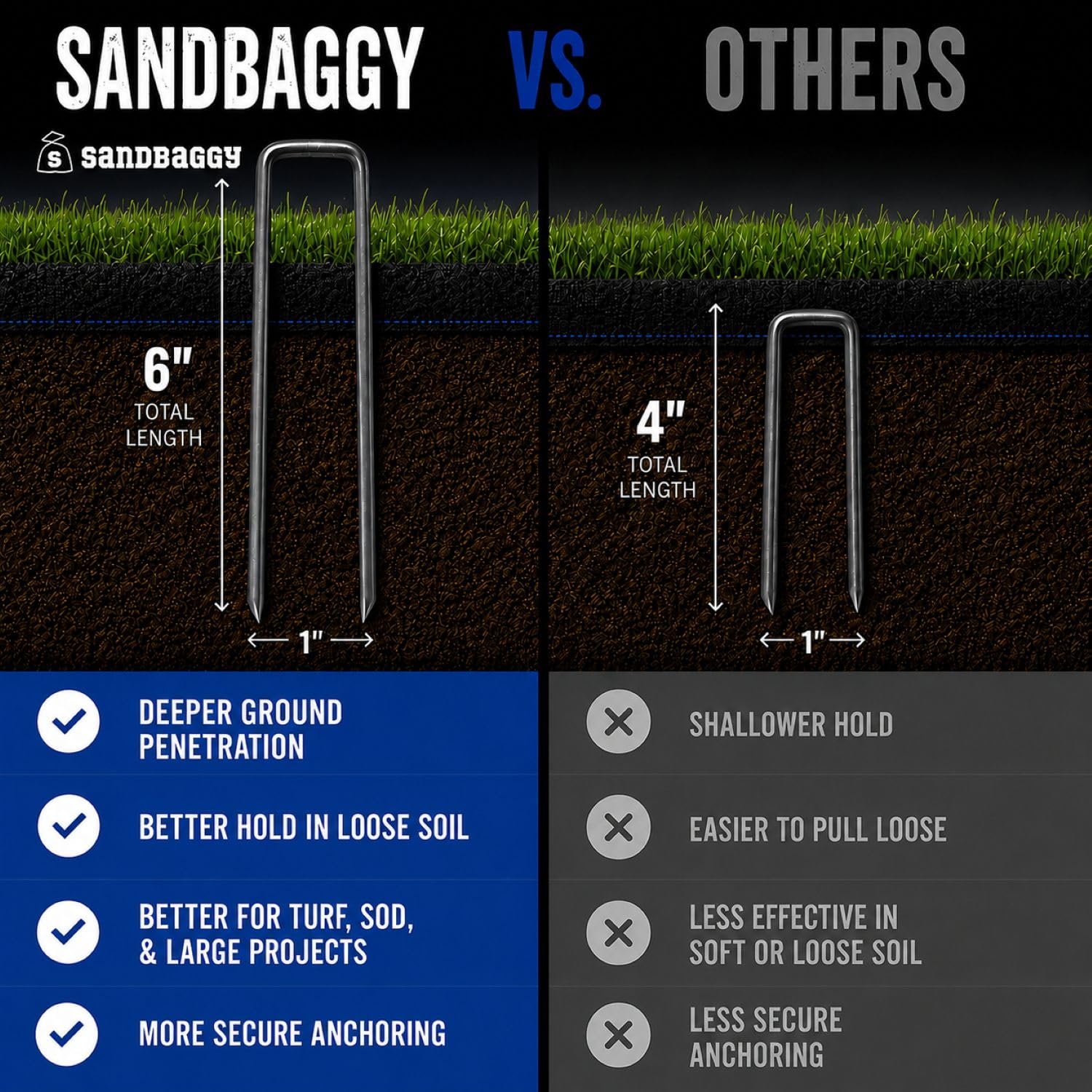 Sandbaggy comparación de tamaño para visualizar las 6 pulgadas