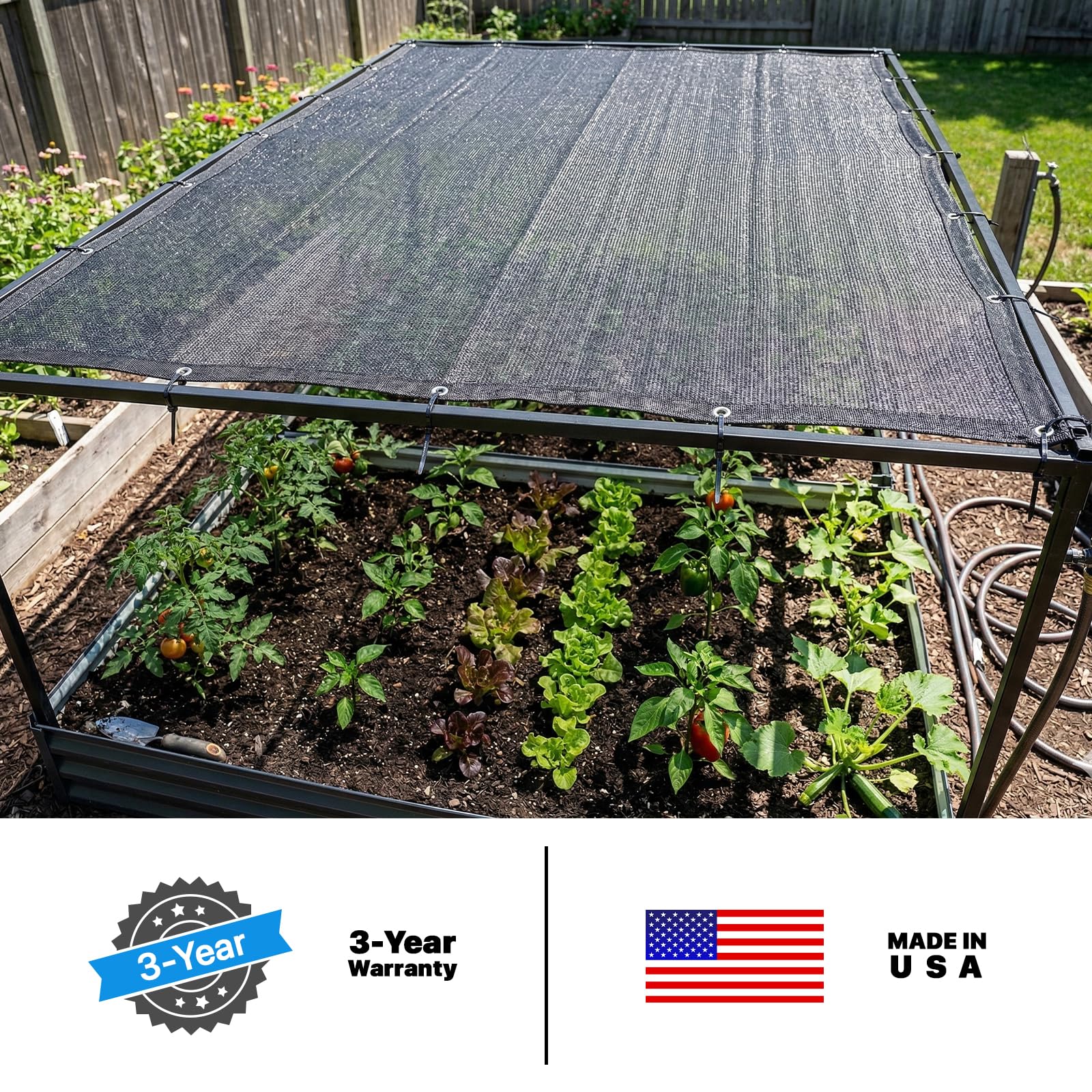 ShadeMart malla instalada en invernadero protegiendo plantas del sol