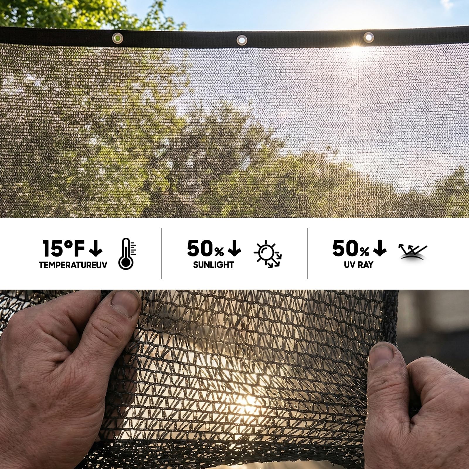 ShadeMart detalle de la textura de malla que mejora ventilación y sombra