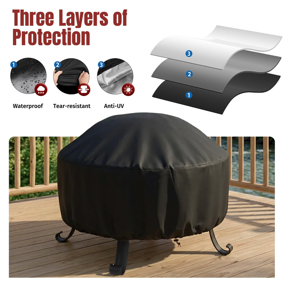 SHINESTAR funda colocada sobre fire pit protegiendo de lluvia